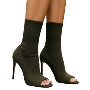Steve Madden Khaki Green Peep Toe Sock Stiletto Heel Ankle Boots Size 7.5M